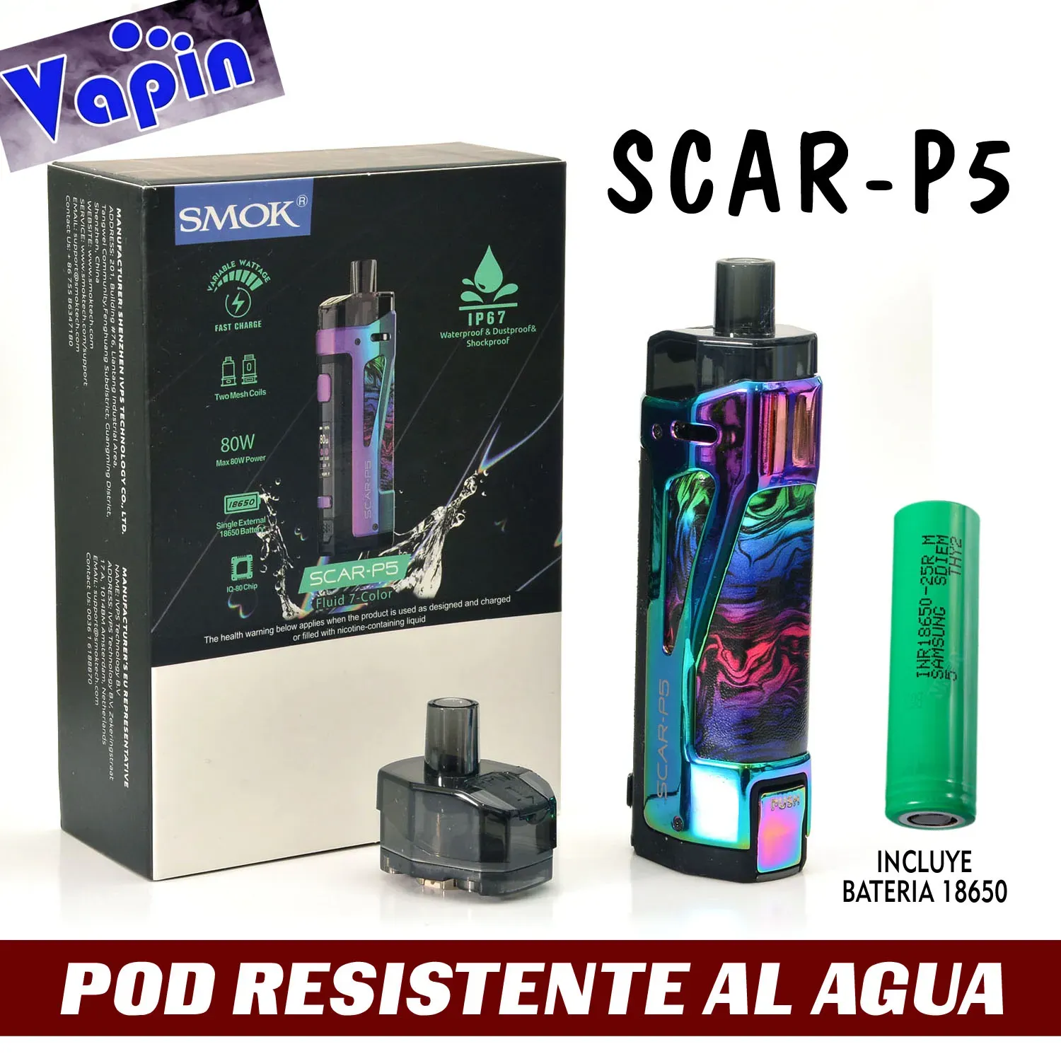 Pod SCAR P5 80W kit de vapeo con bateria 18650 Smok (Fluid Blue)